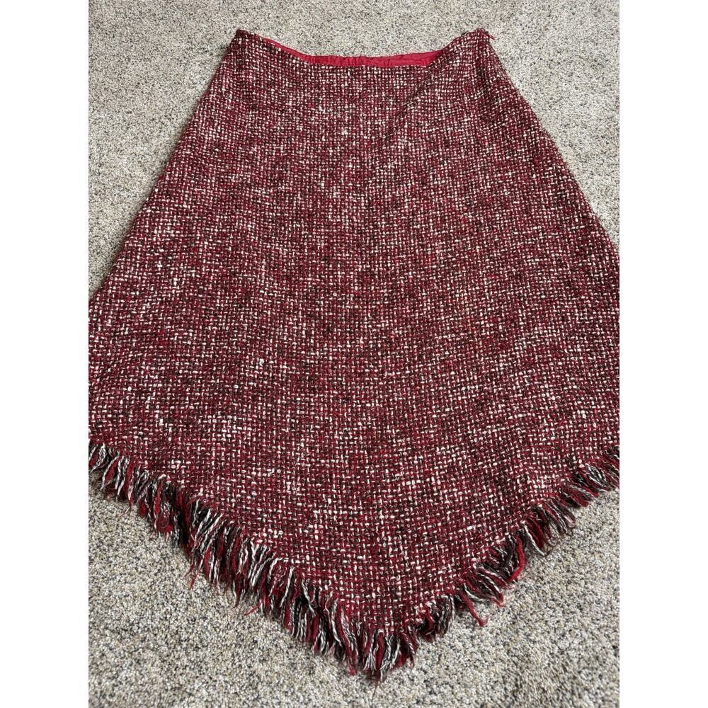Vintage ISDA & Co Skirt Red Black Boucle Asymmetrical Fringe Hem Size 12